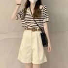 Set: Short-sleeve Collar Striped T-shirt + Shorts