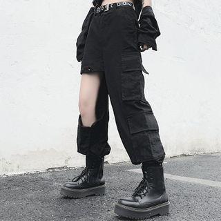 Pocket Detail Cut-out Cropped Harem Pants