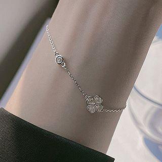 Rhinestone Clover Bracelet Silver - One Size