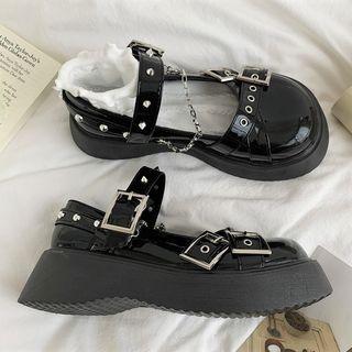 Platform Studded Grommet Buckled Mary Jane Shoes