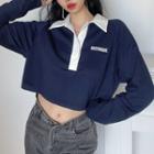 Lettering Long-sleeve Cropped Polo Shirt