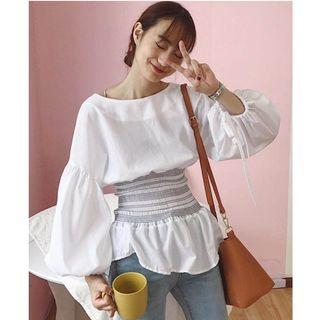 Puff-sleeve Smocked Waist Blouse