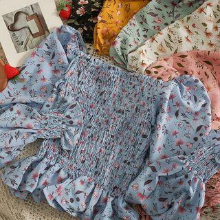 Off-shoulder Smocked Floral Crop Top In 6 Colors