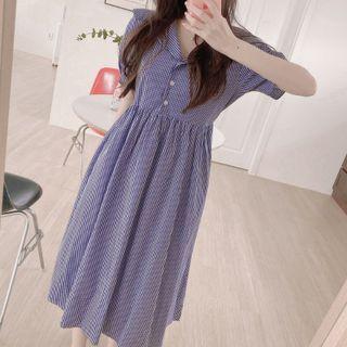 Sailor Collar Plaid Puff Sleeve Dress