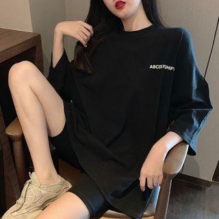 3/4-sleeve Lettering T-shirt 8600 - Black - One Size