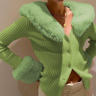 Detachable Fluffy Collar Trim Cardigan