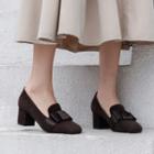 Genuine Suede Block-heel Loafers