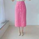 Buttoned H-line Long Skirt Pink - One Size