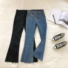 Frayed High-waist Wide-leg Jeans