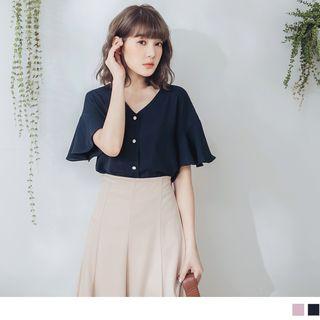 Flutter Sleeve V-neck Blouse