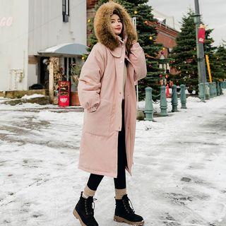 Furry-trim Stand Collar Long Hooded Padded Coat