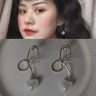 Alloy Bow Faux Pearl Heart Dangle Earring 1 Pair - C97a - S925 Sterling Silver Needle - One Size