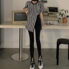 Short-sleeve Printed Side-slit Top / High-waist Hem-slit Pants