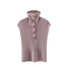 High-neck Ribbed Knit Vest Purple - One Size