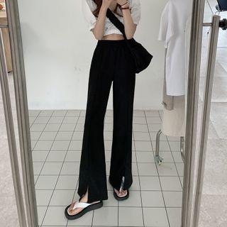 High-waist Wide-leg Split Pants Black - One Size