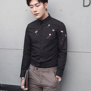Dandelion Embroidered Silm-fit Long Sleeve Shirt