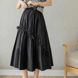 High Waist Bow Midi A-line Skirt