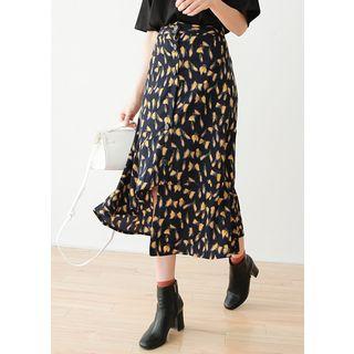 Asymmetric-hem Pattern Long Skirt