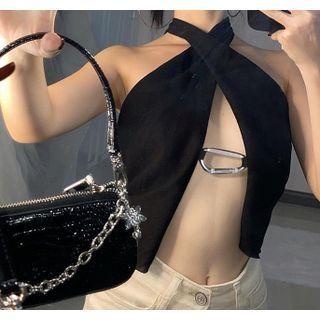 Halter-neck Metal-accent Camisole Top