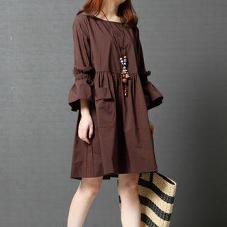 Ruffle Trim 3/4-sleeve Dress