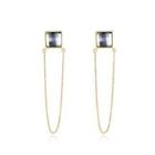 925 Sterling Silver Plated Gold Gray Austrian Element Crystal Tassel Earrings Golden - One Size