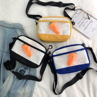 Clear Panel Carrot Accent Canvas Crossbody Bag