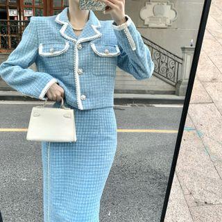 Single-breasted Tweed Jacket / Midi Tweed Skirt