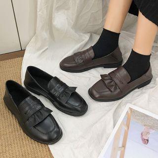 Ruffle Trim Block Heel Loafers