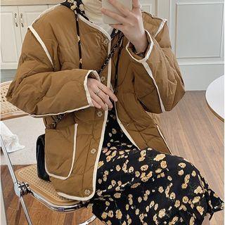 Floral Print Long-sleeve Hooded Midi A-line Dress