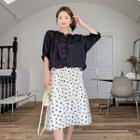 Set: Elbow-sleeve Light Shirt + High-waist Polka Dot Skirt