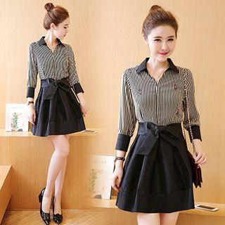 Pinstripe Long-sleeve Shirtdress