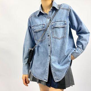 Oversized Long-sleeve Denim Shirt Jacket