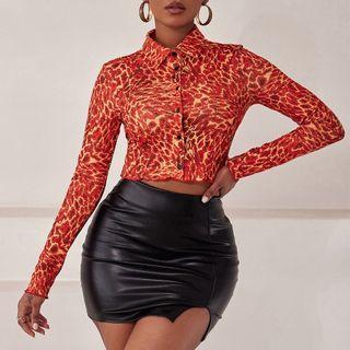 Print Long Sleeve Button-through Shirt