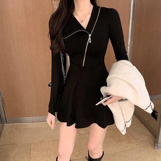 Zip-detail Slim-cut Dress Black - One Size