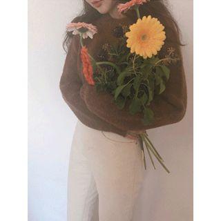 Wool Blend Cropped Knit Top One Size