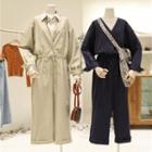 Long-sleeve Button Wide-leg Cargo Jumpsuit
