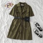 Plain Short-sleeve Shirtdress / Chain Belt Bag