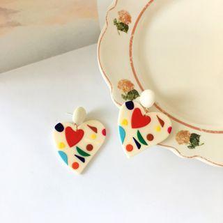 Heart Resin Dangle Earring 1 Pr - Stud Earring - Red & Blue - One Size