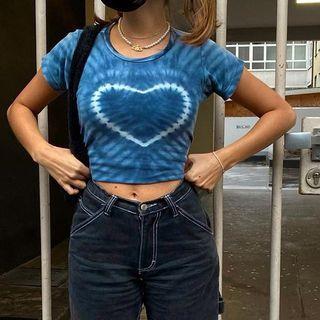 Heart-print Short-sleeve Tie-dye Crop Top