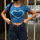 Heart-print Short-sleeve Tie-dye Crop Top