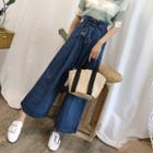 Tie-waist Denim Wide-leg Pants