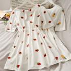 Fruit-embroidered Tie-waist A-line Dress