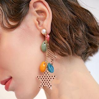 Faux Pearl Bead & Star Dangle Earring 1 Pair - As Shown In Figure - One Size