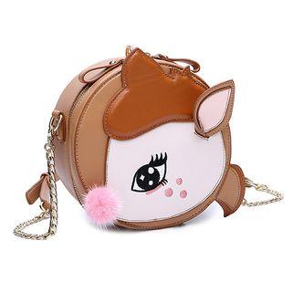 Pompom Deer Applique Crossbody Bag
