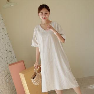 V-neck Pocket-side Long Dress