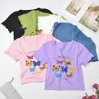 Short-sleeve Frill Trim Butterfly Printed T-shirt