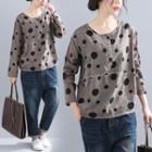 Long-sleeve Dotted T-shirt Gray - One Size