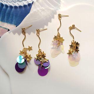 Sequined Disc & Star Dangle Earring
