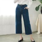 Snap-button Cropped Wide-leg Jeans