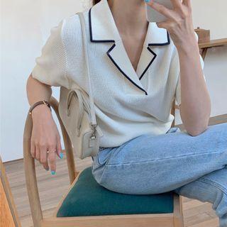 Elbow-sleeve Notch Lapel Knit Top
